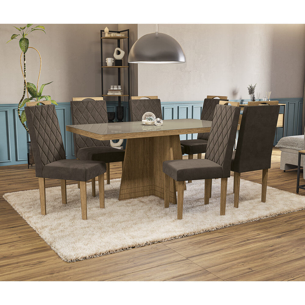 Encontraproduto.com.br - Conjunto Mesa De Jantar 160 Cm Com 6 Cadeiras Multimóveis Cr50071 Freijó/bege Freijó/bege
