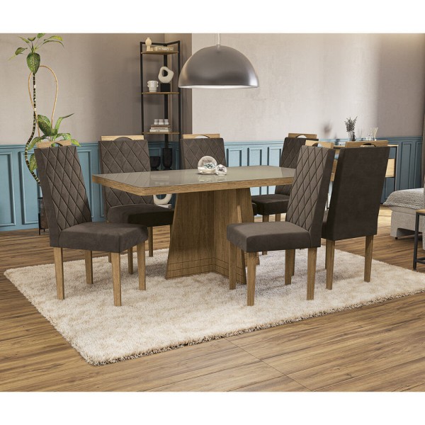 Encontraproduto.com.br - Conjunto Mesa De Jantar 160 Cm Com 6 Cadeiras Multimóveis Cr50071 Freijó/bege Freijó/bege