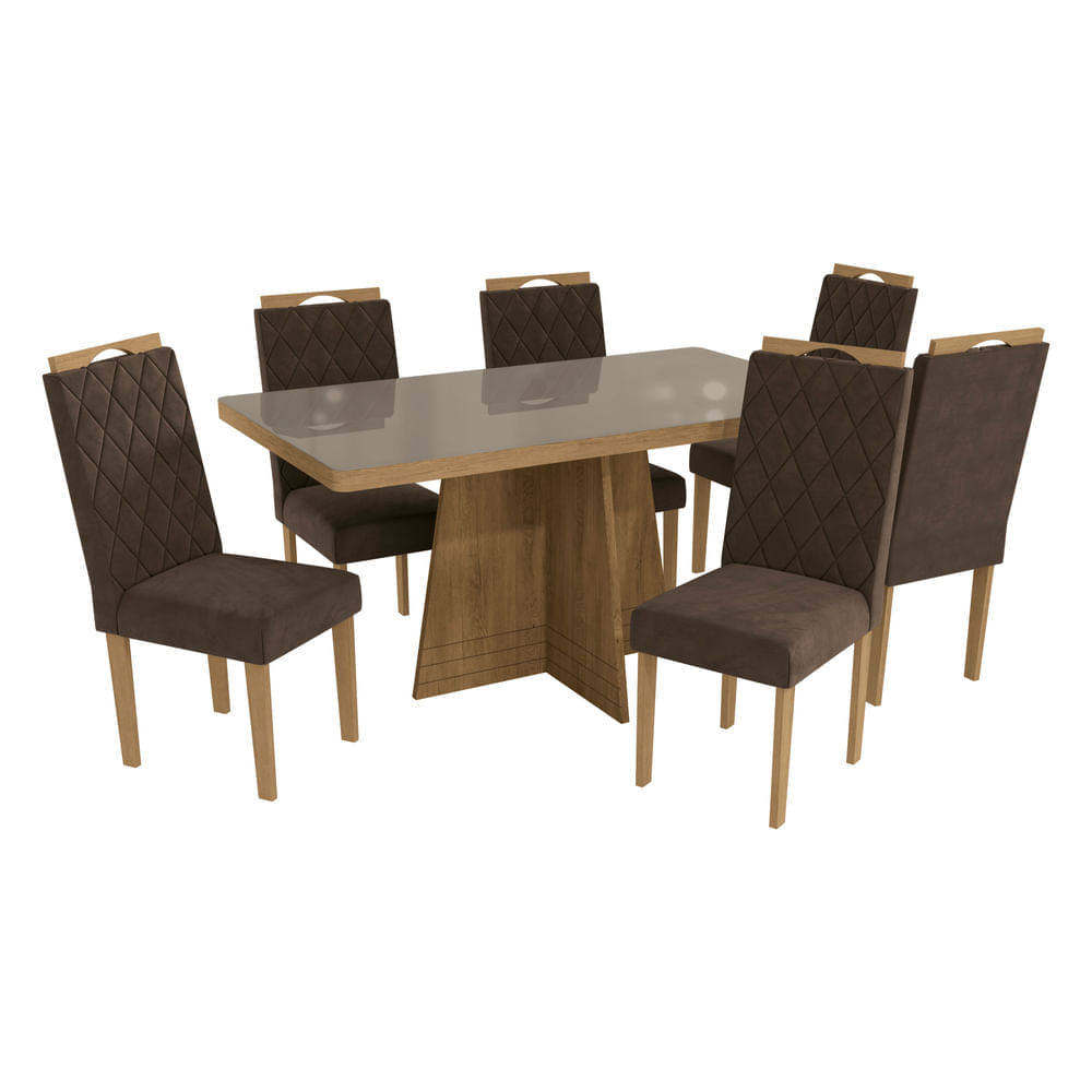 Conjunto Mesa De Jantar 160 Cm Com 6 Cadeiras Multimóveis Cr50071 Freijó/bege Freijó/bege