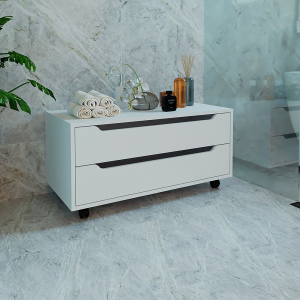 Encontraproduto.com.br - Gabinete Banheiro 80cm 2 Gavetas Retrô Com Rodízios Multimóveis Cr10121 Branco Branco