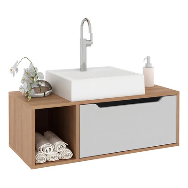 Gabinete Banheiro 80cm Com 1 Porta E Nicho Multimóveis Cr10122 Mármore Lunar Mármore Lunar