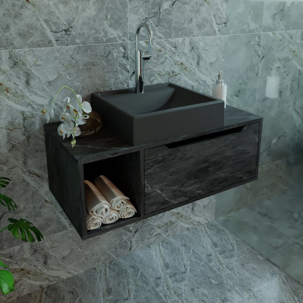 Encontraproduto.com.br - Gabinete Banheiro 80cm Com 1 Porta E Nicho Multimóveis Cr10122 Mármore Lunar Mármore Lunar