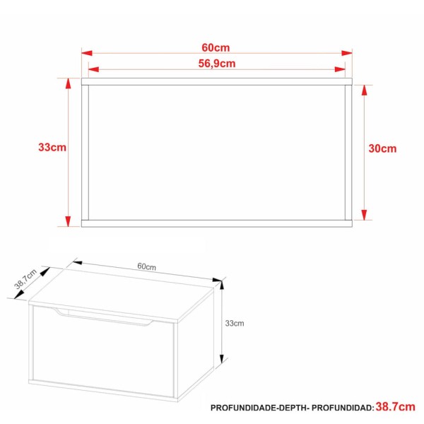 Encontraproduto.com.br - Gabinete Banheiro Suspenso 60cm com 1 Porta Multimóveis CR10123 Amêndoa/Branco