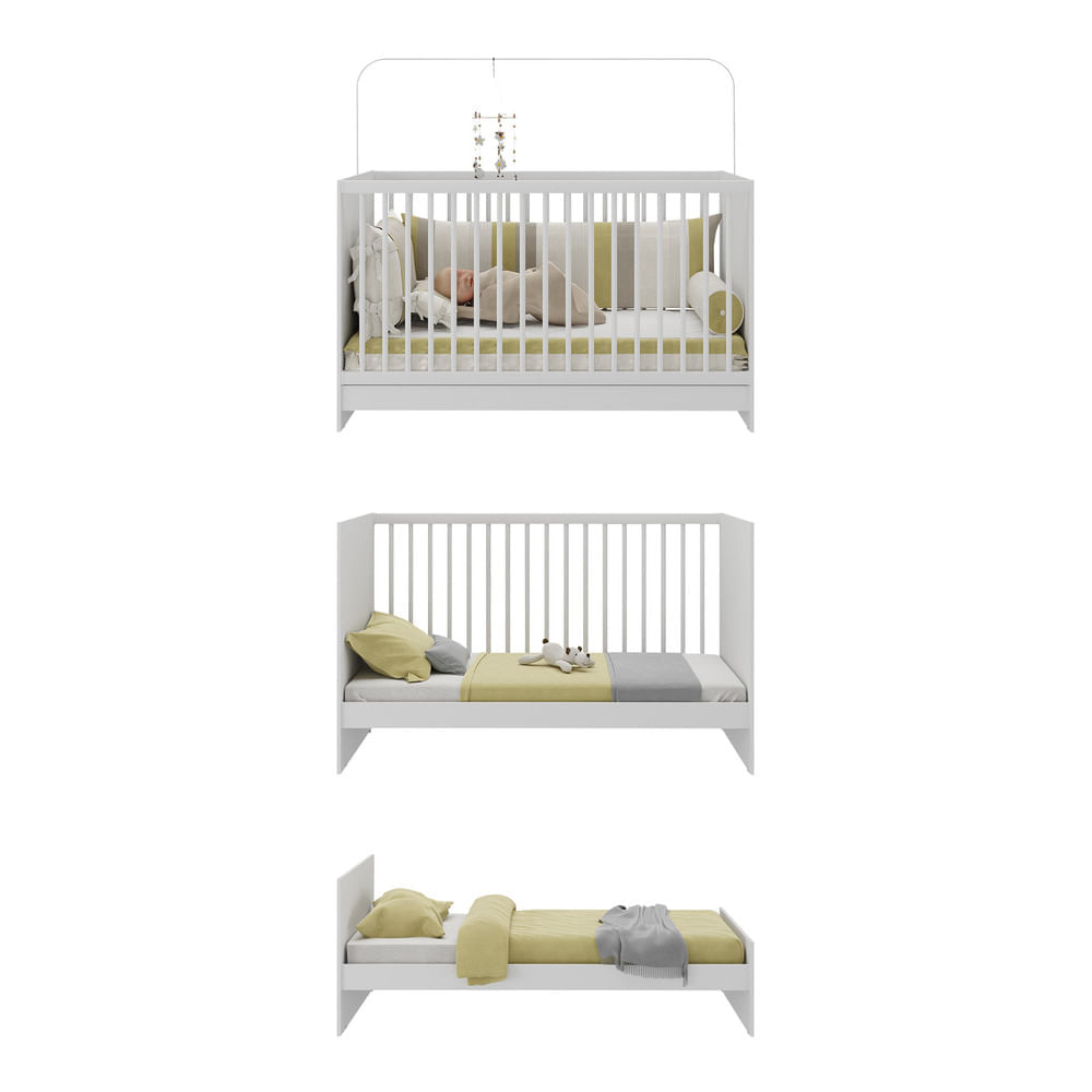 Encontraproduto.com.br - Berço 3 em 1 para Colchão 60 x 130 cm Multimóveis MP0527G Branco