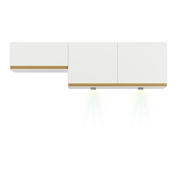Encontraproduto.com.br - Kit 2 Armários De Cozinha Aéreos 3 Portas Com Leds Veneza Multimóveis Mp2146 Branco/dourado Branco/dourado