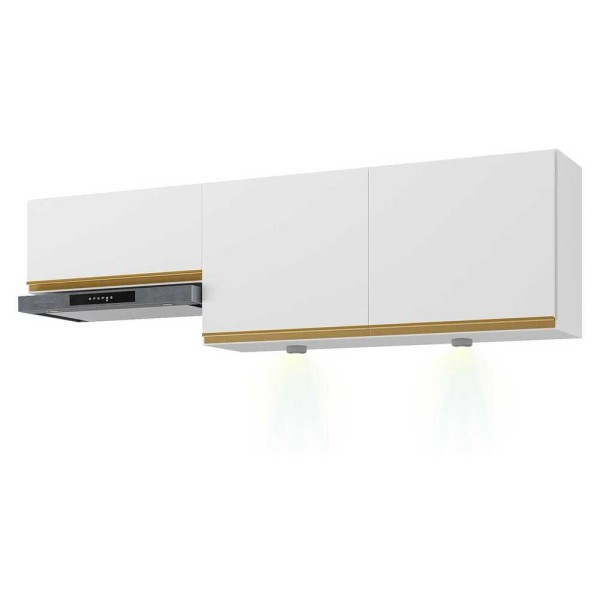 Encontraproduto.com.br - Kit 2 Armários De Cozinha Aéreos 3 Portas Com Leds Veneza Multimóveis Mp2146 Branco/dourado Branco/dourado
