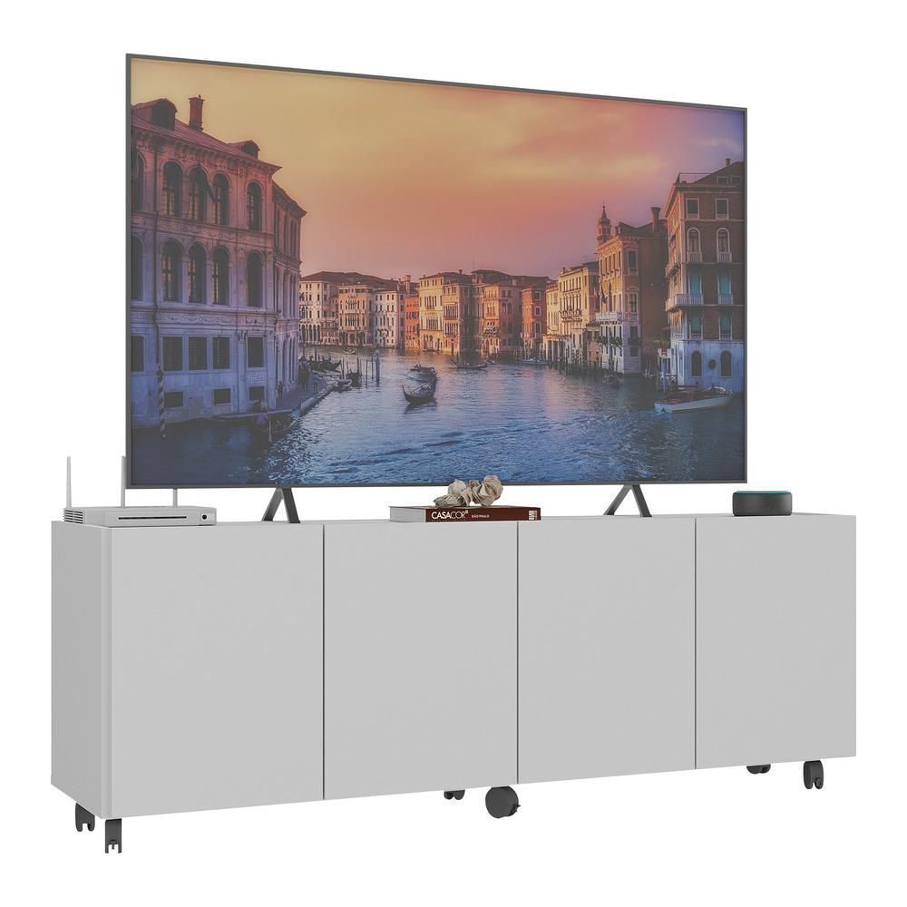 Encontraproduto.com.br - Rack Para Tv Até 50 Polegadas Com 4 Portas E Rodízios Multimóveis Mp1069 Branco Branco