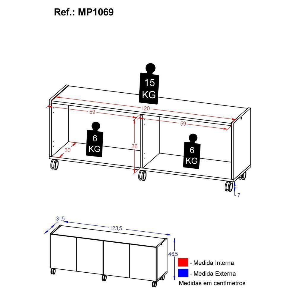 Encontraproduto.com.br - Rack Para Tv Até 50 Polegadas Com 4 Portas E Rodízios Multimóveis Mp1069 Branco Branco