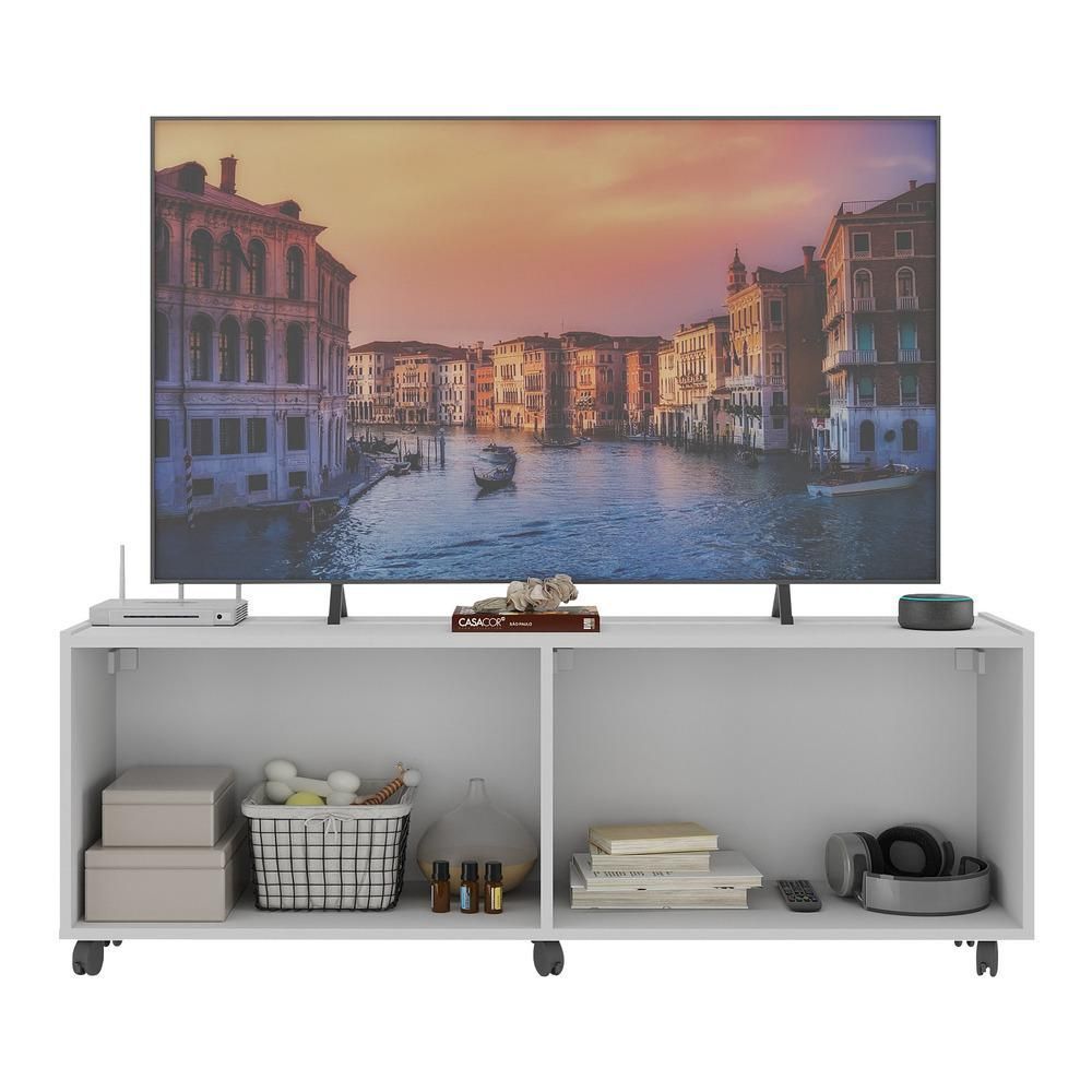 Encontraproduto.com.br - Rack Para Tv Até 50 Polegadas Com 4 Portas E Rodízios Multimóveis Mp1069 Branco Branco