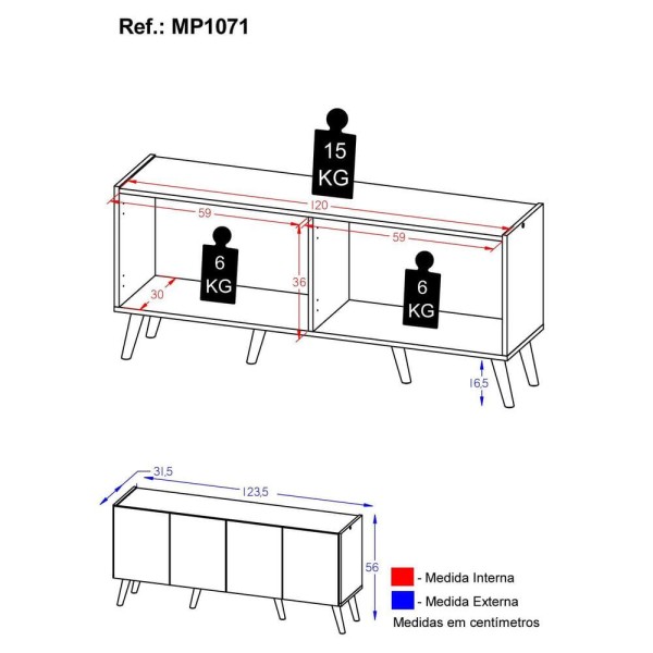 Encontraproduto.com.br - Rack Retrô Para Tv Até 50 Polegadas Com Mp1071 Branco natural