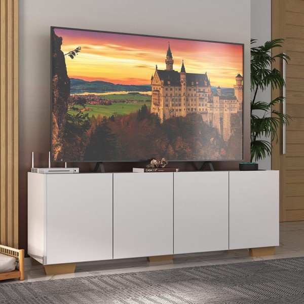 Encontraproduto.com.br - Rack para TV até 50 Polegadas com 4 Portas Multimóveis MP1072 Branco/Natural