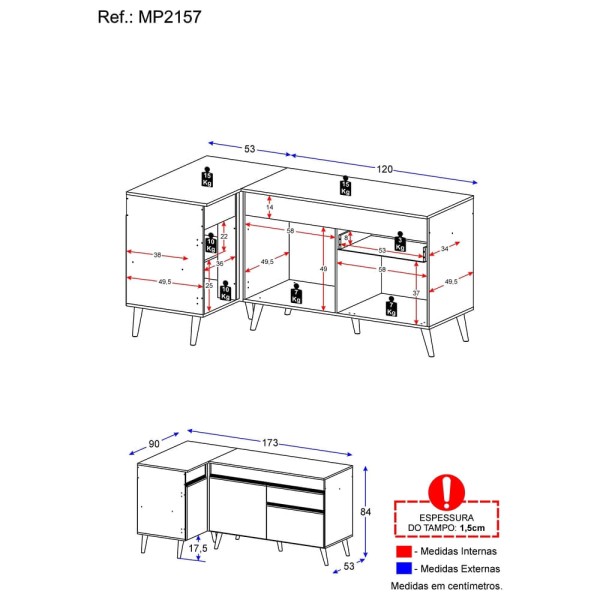 Encontraproduto.com.br - Kit Armário De Cozinha Balcão Canto 90cm E Gabinete Pia 120cm Veneza Multimóveis Mp2157 Branco/dourado Branco/dourado