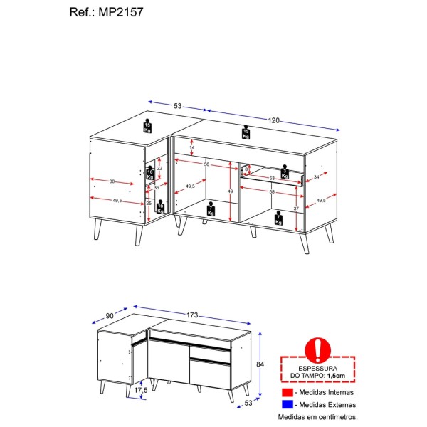 Encontraproduto.com.br - Kit Armário De Cozinha Balcão Canto 90cm E Gabinete Pia 120cm Veneza Multimóveis Mp2157 Branco/dourado Branco/dourado