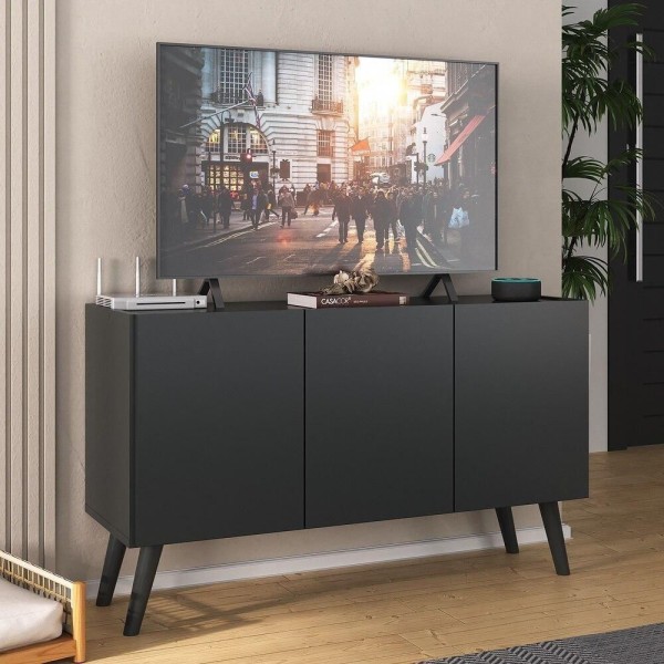 Encontraproduto.com.br - Rack Retrô Para Tv Até 32 Polegadas Com 3 Portas Multimóveis Mp1067 Preto Preto