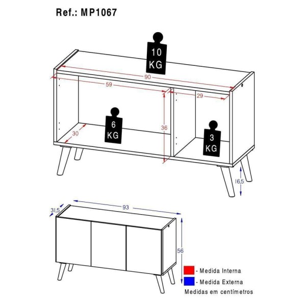 Encontraproduto.com.br - Rack Retrô Para Tv Até 32 Polegadas Com 3 Portas Multimóveis Mp1067 Preto Preto
