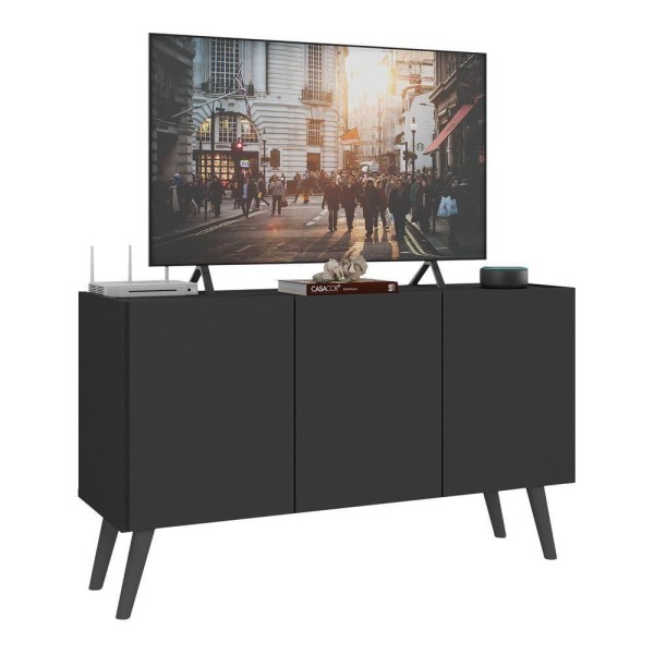 Encontraproduto.com.br - Rack Retrô Para Tv Até 32 Polegadas Com 3 Portas Multimóveis Mp1067 Preto Preto