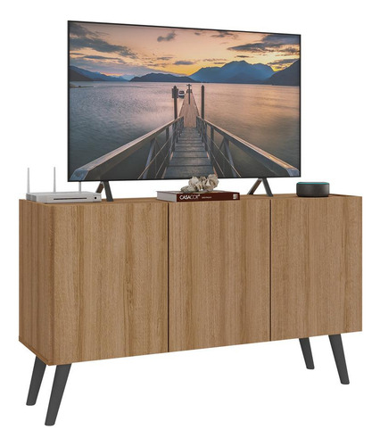 Rack Retrô para TV até 32 Polegadas com 3 Portas Multimóveis MP1067 Preto/Branco