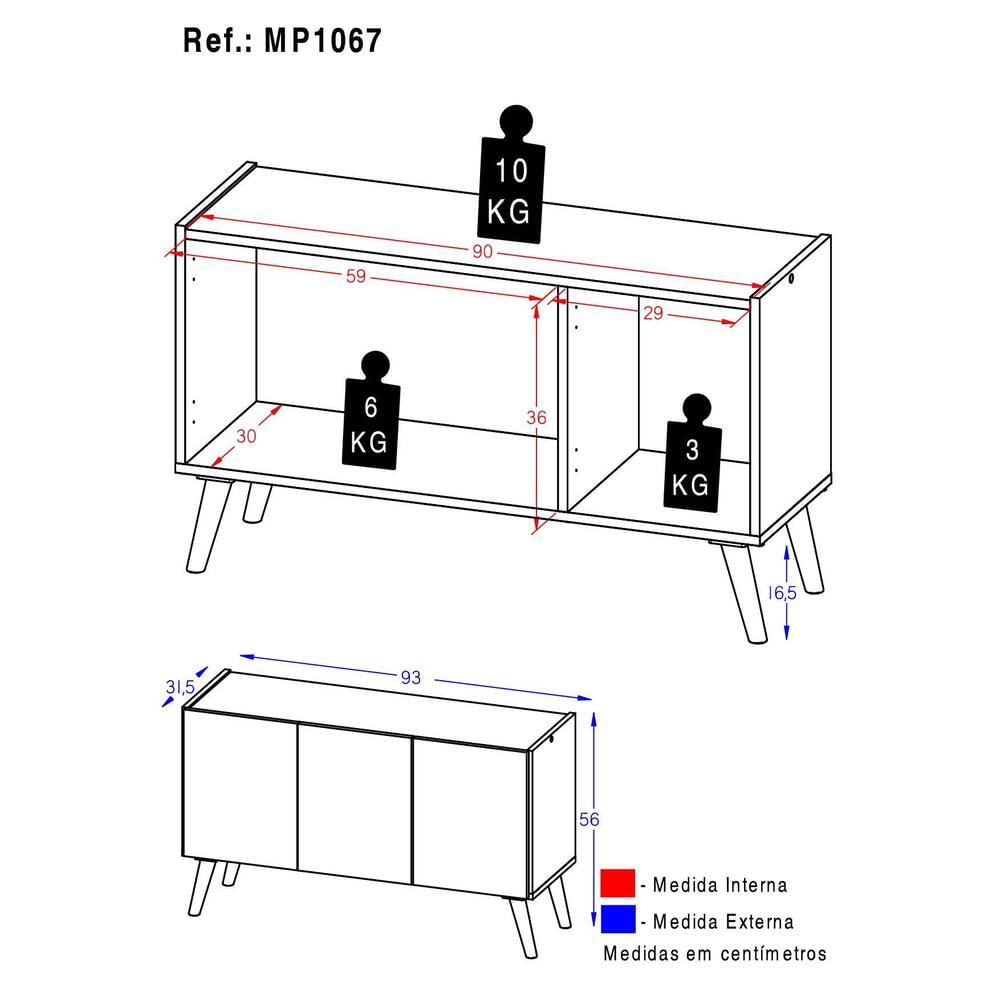 Encontraproduto.com.br - Rack Retrô Para Tv Até 32 Polegadas Com 3 Portas Multimóveis Mp1067 Grafite/natural Grafite/natural