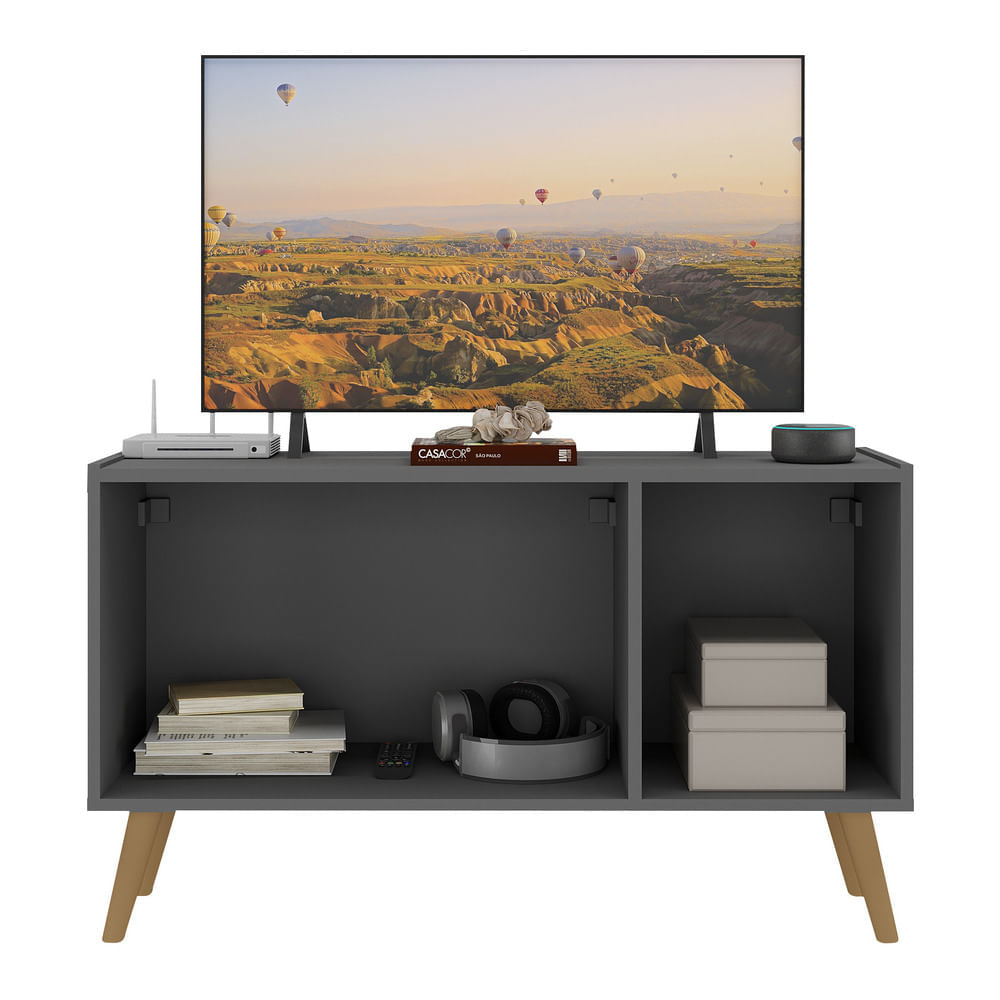 Encontraproduto.com.br - Rack Retrô Para Tv Até 32 Polegadas Com 3 Portas Multimóveis Mp1067 Grafite/natural Grafite/natural