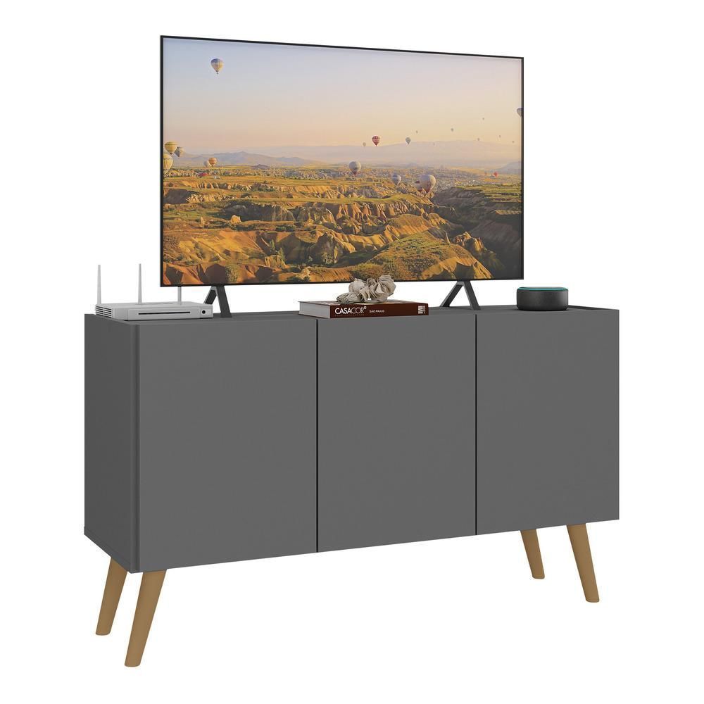 Encontraproduto.com.br - Rack Retrô Para Tv Até 32 Polegadas Com 3 Portas Multimóveis Mp1067 Grafite/natural Grafite/natural
