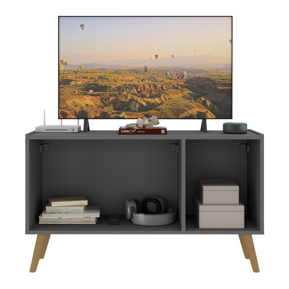 Encontraproduto.com.br - Rack Retrô Para Tv Até 32 Polegadas Com 3 Portas Multimóveis Mp1067 Grafite/natural Grafite/natural