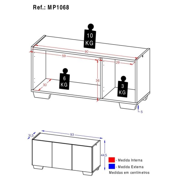 Encontraproduto.com.br - Rack Para Tv Até 32 Polegadas Com 3 Portas Multimóveis Mp1068 Grafite/natural Grafite/natural