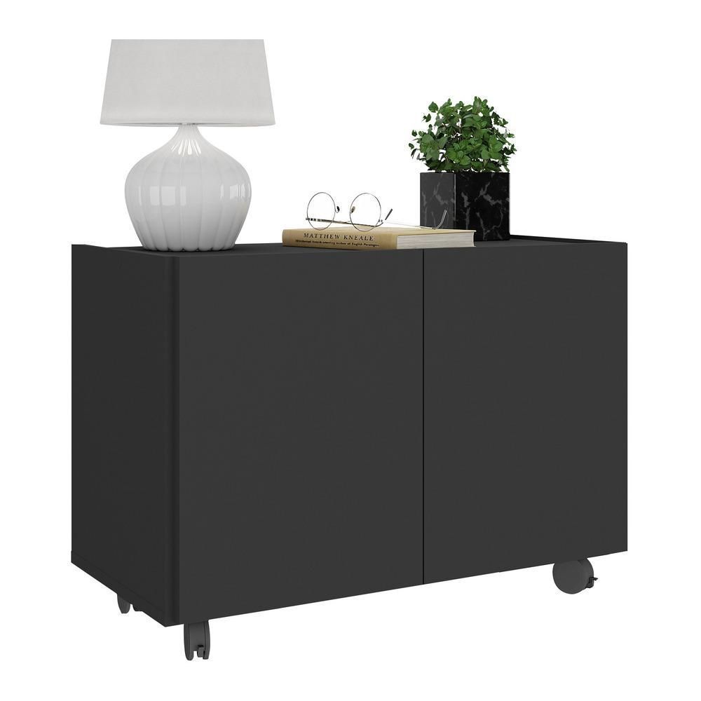 Encontraproduto.com.br - Mesa de Cabeceira com Rodízios 2 Portas Multimóveis MP4131 Preta