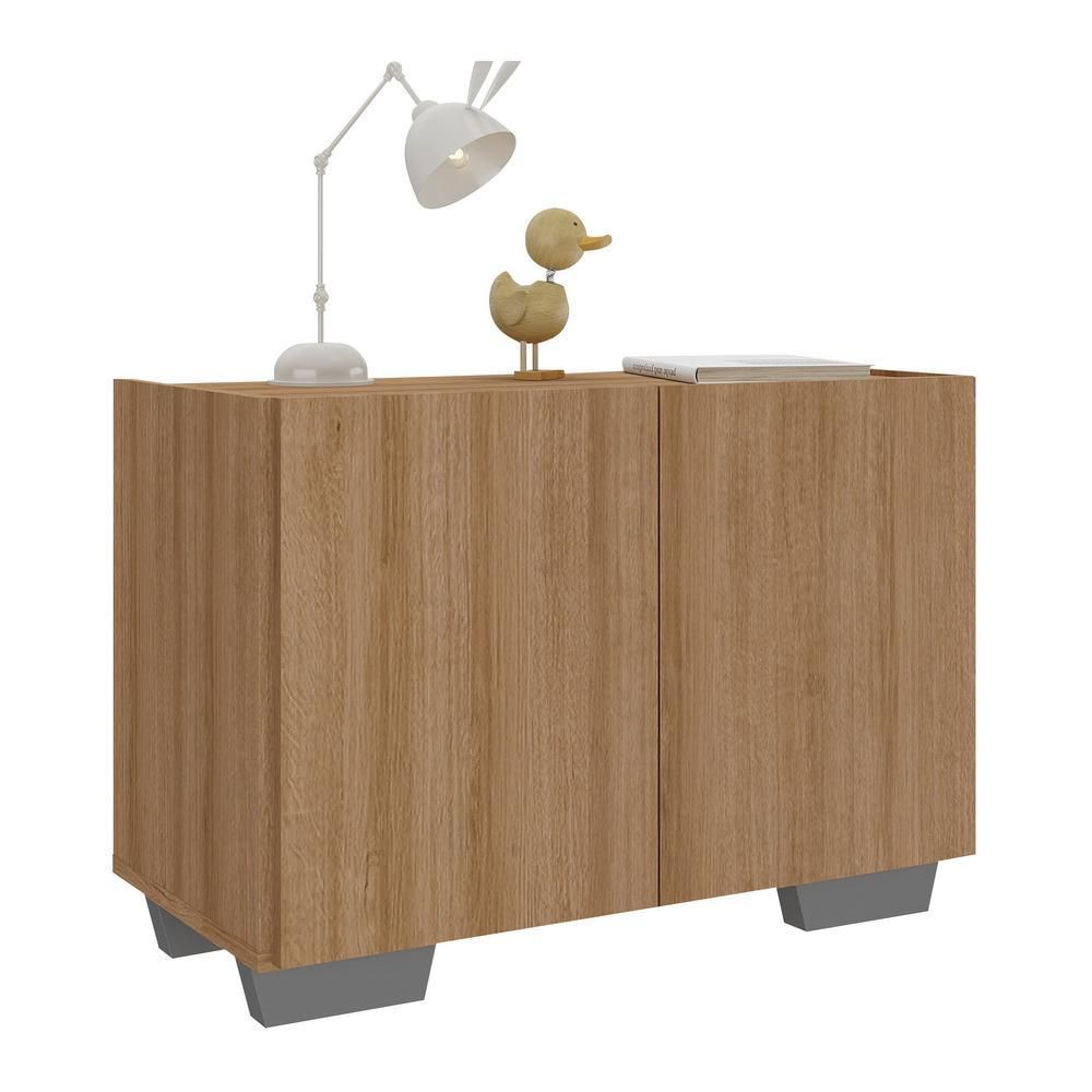 Encontraproduto.com.br - Mesa de Cabeceira com Pés 2 Portas Multimóveis MP4134 Rustic/Cinza