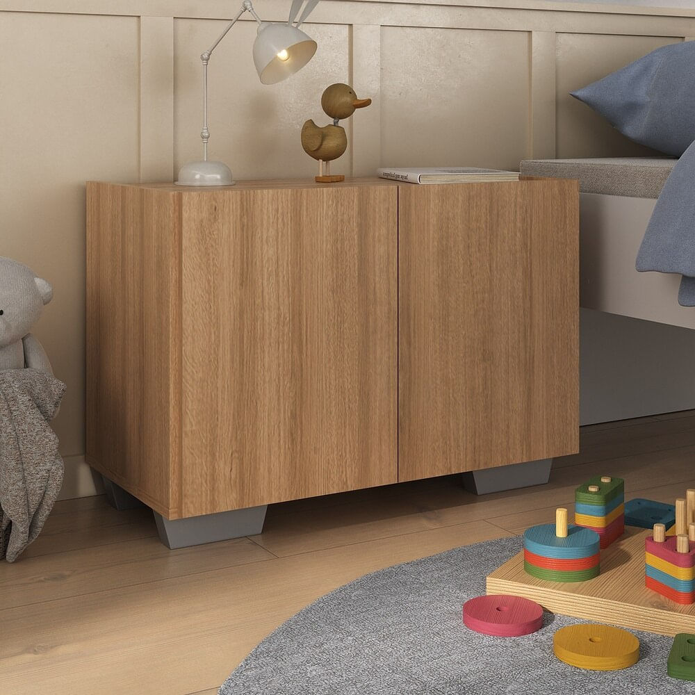 Encontraproduto.com.br - Mesa de Cabeceira com Pés 2 Portas Multimóveis MP4134 Rustic/Cinza