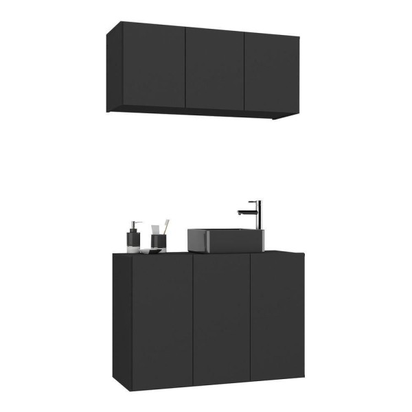 Encontraproduto.com.br - Conjunto Gabinete de Banheiro e Armário Aéreo 3 Portas Multimóveis MP5048 Preto