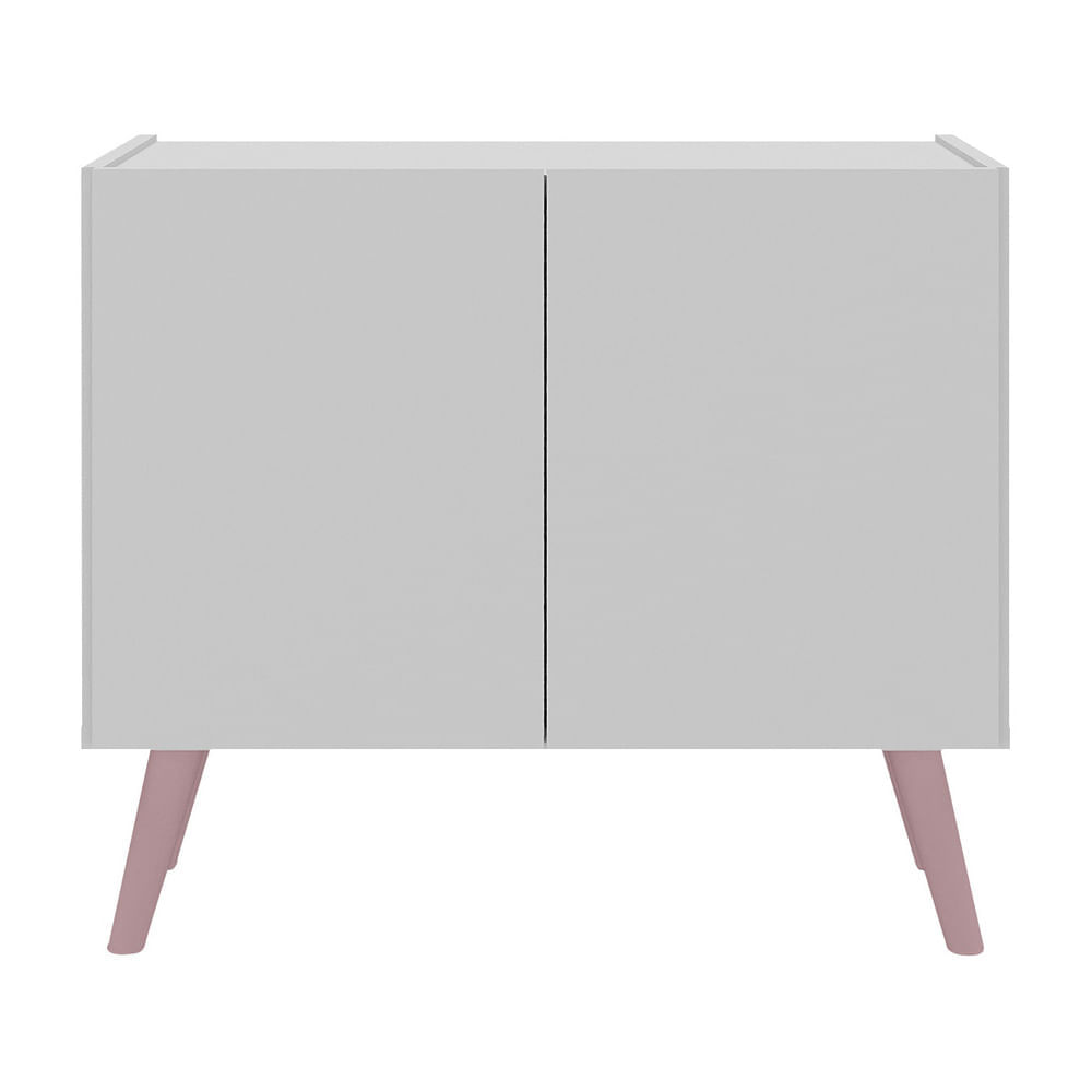Kit 2 Mesas de Cabeceira Retrô 2 Portas Multimóveis MP4138 Branco/Rosa
