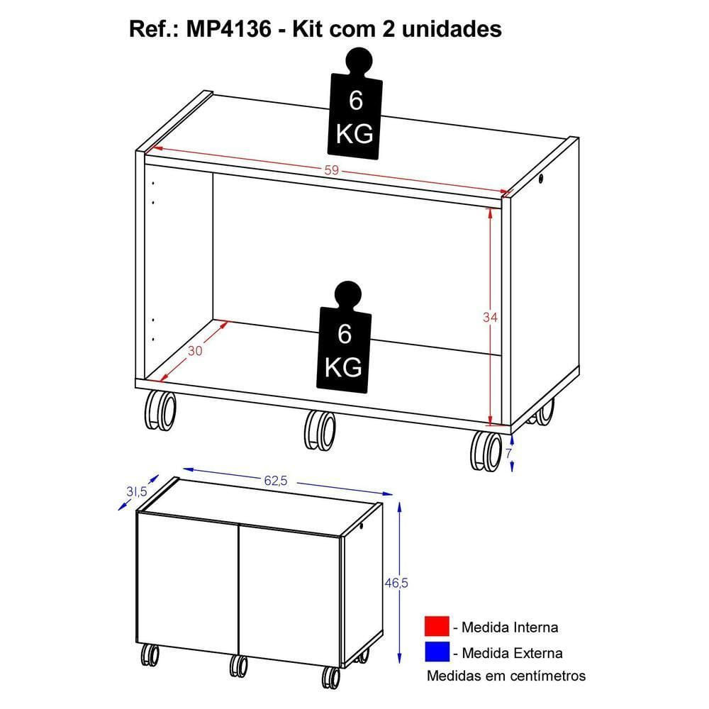 Encontraproduto.com.br - Kit 2 Mesas de Cabeceira com Rodízios 2 Portas Multimóveis MP4136 Grafite