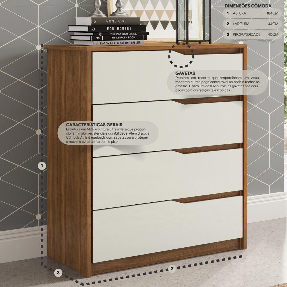 Encontraproduto.com.br - Cômoda Com 4 Gavetas Multimóveis Cr40113 Cor Amêndola