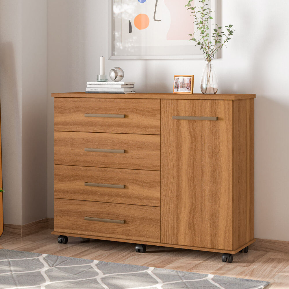 Encontraproduto.com.br - Cômoda 1 Porta e 4 Gavetas com Rodízios Multimóveis CR40114