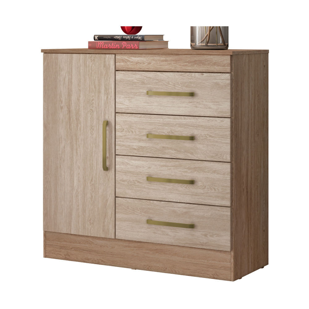 Encontraproduto.com.br - Cômoda com 1 Porta e 4 Gavetas Multimóveis CR40115 Nogal/Vanilla