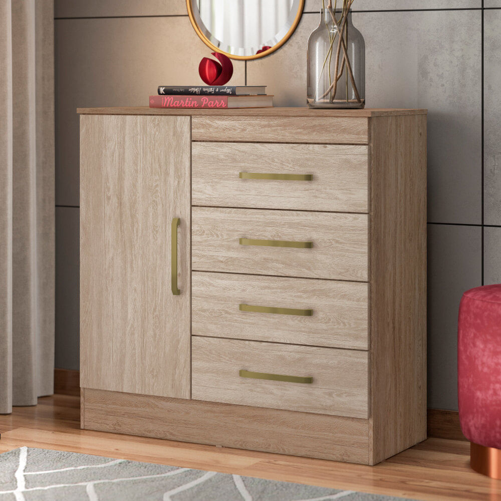 Encontraproduto.com.br - Cômoda com 1 Porta e 4 Gavetas Multimóveis CR40115 Nogal/Vanilla