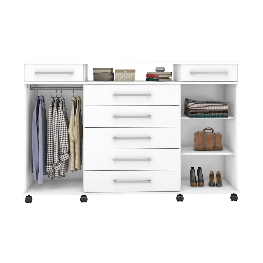 Encontraproduto.com.br - Cômoda 2 Portas 7 Gavetas com Rodízios Multimóveis CR40117 Branco