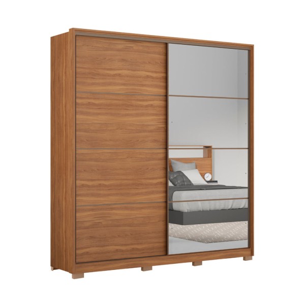Encontraproduto.com.br - Guarda-Roupas Casal 2 Portas de Correr Flex 3 Gavetas e Espelhos Multimóveis CR35199 Amêndola/Grafito