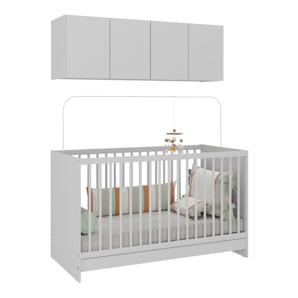 Encontraproduto.com.br - Berço 3 em 1 com Armário Aéreo 4 portas Multimóveis MP4140 Branco