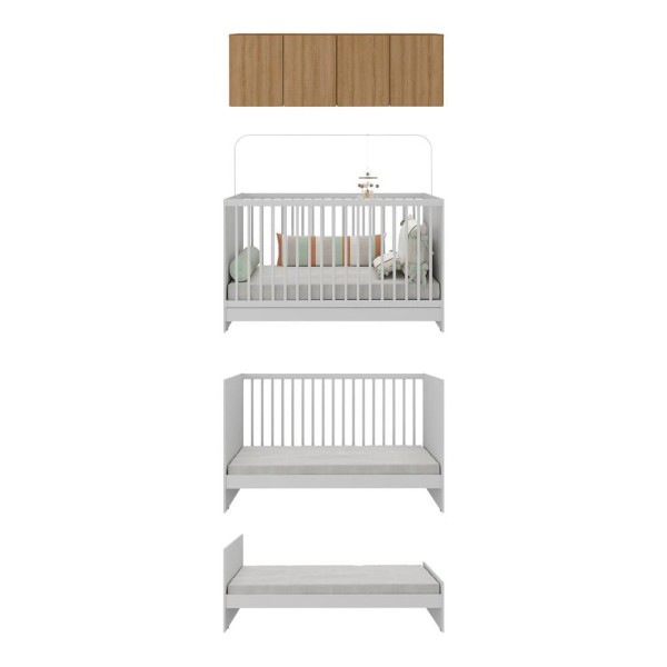 Encontraproduto.com.br - Berço 3 em 1 com Armário Aéreo 4 portas Multimóveis MP4140 Branco/Rustic