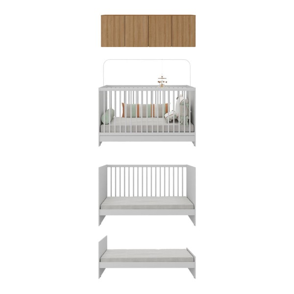 Encontraproduto.com.br - Berço 3 em 1 com Armário Aéreo 4 portas Multimóveis MP4140 Branco/Rustic