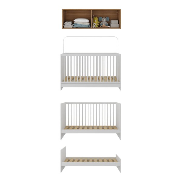 Encontraproduto.com.br - Berço 3 em 1 com Armário Aéreo 4 portas Multimóveis MP4140 Branco/Rustic