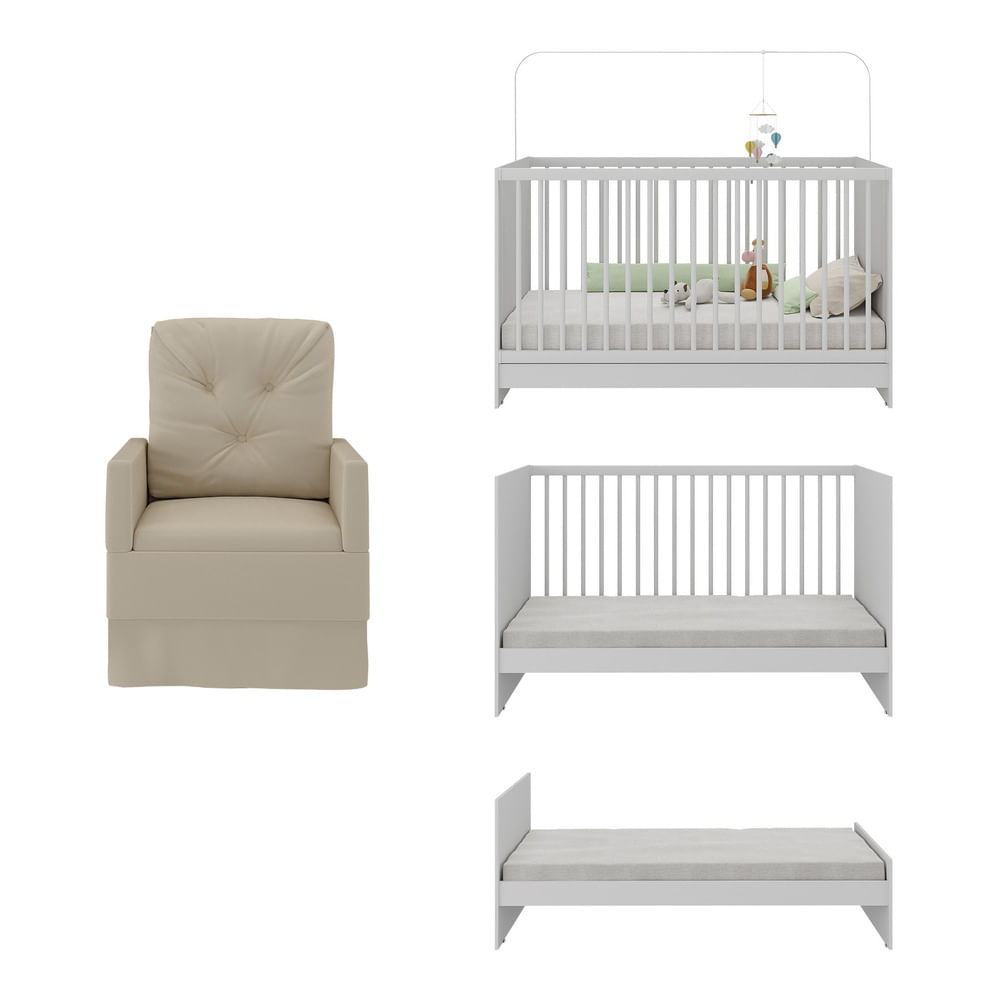 Encontraproduto.com.br - Berço 3 em 1 com Poltrona Amamentação Multimóveis MP4141 Branco/Bege