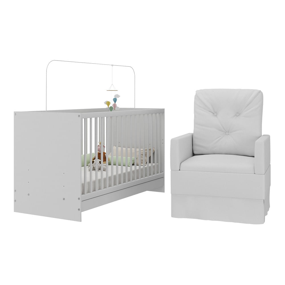 Encontraproduto.com.br - Berço 3 em 1 com Poltrona Amamentação Multimóveis MP4141 Branco