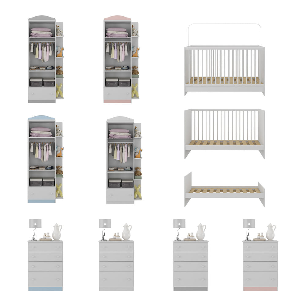 Encontraproduto.com.br - Quarto de Bebê Completo com Berço 3 em 1 Multimóveis MP4145 Branco