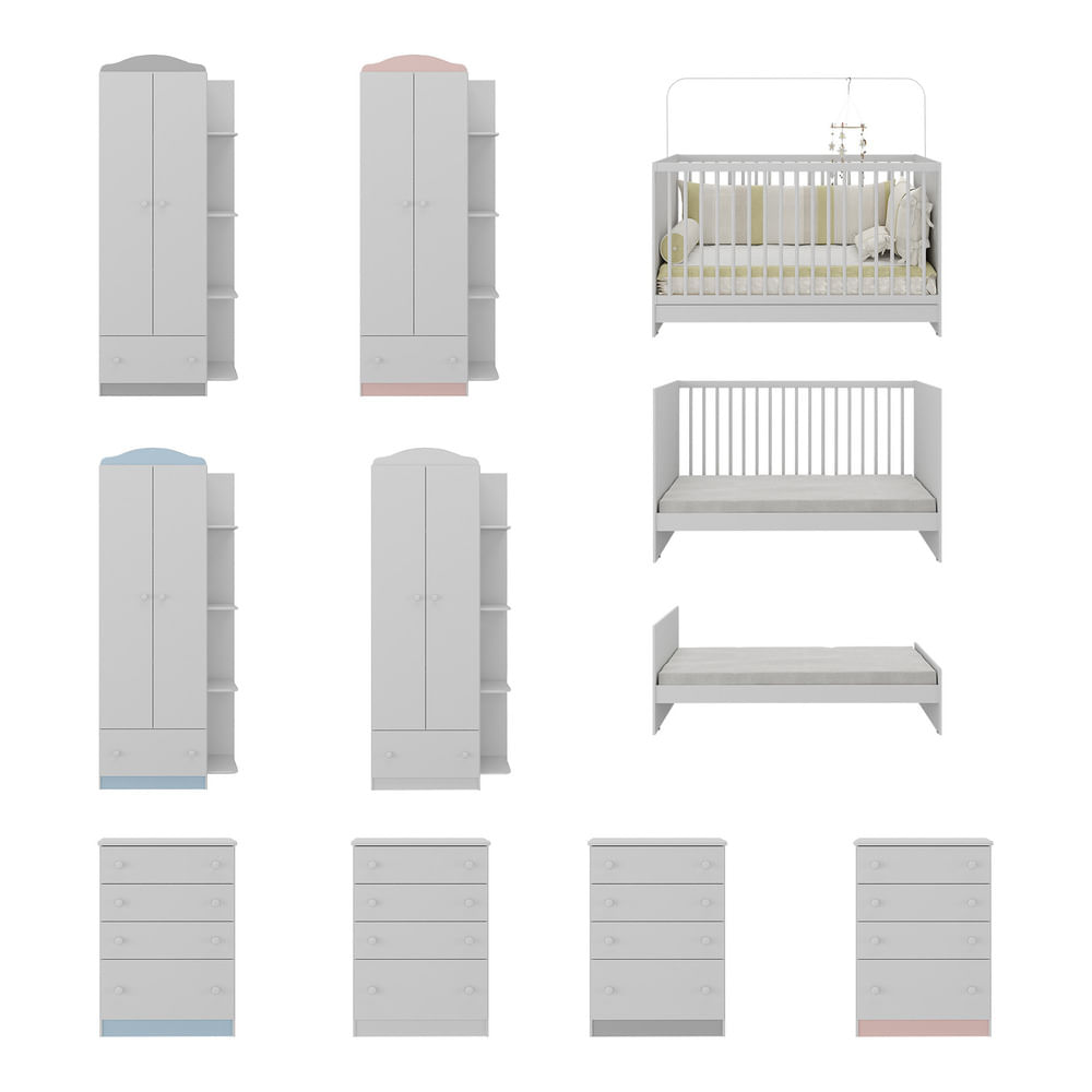 Encontraproduto.com.br - Quarto de Bebê Completo com Berço 3 em 1 Multimóveis MP4145 Branco