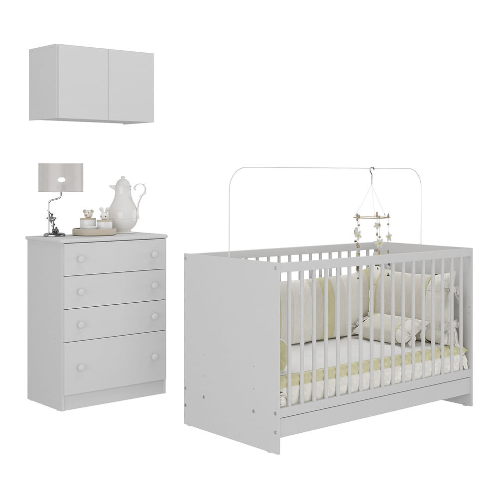 Encontraproduto.com.br - Berço 3 em 1 com Armário Aéreo e Cômoda Multimóveis MP4146 Branco