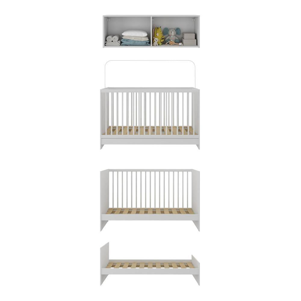 Encontraproduto.com.br - Berço 3 em 1 com Colchão e Armário Aéreo 4 portas Multimóveis MP4149 Branco