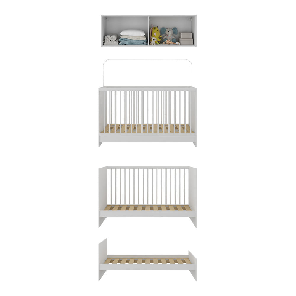 Encontraproduto.com.br - Berço 3 em 1 com Colchão e Armário Aéreo 4 portas Multimóveis MP4149 Branco