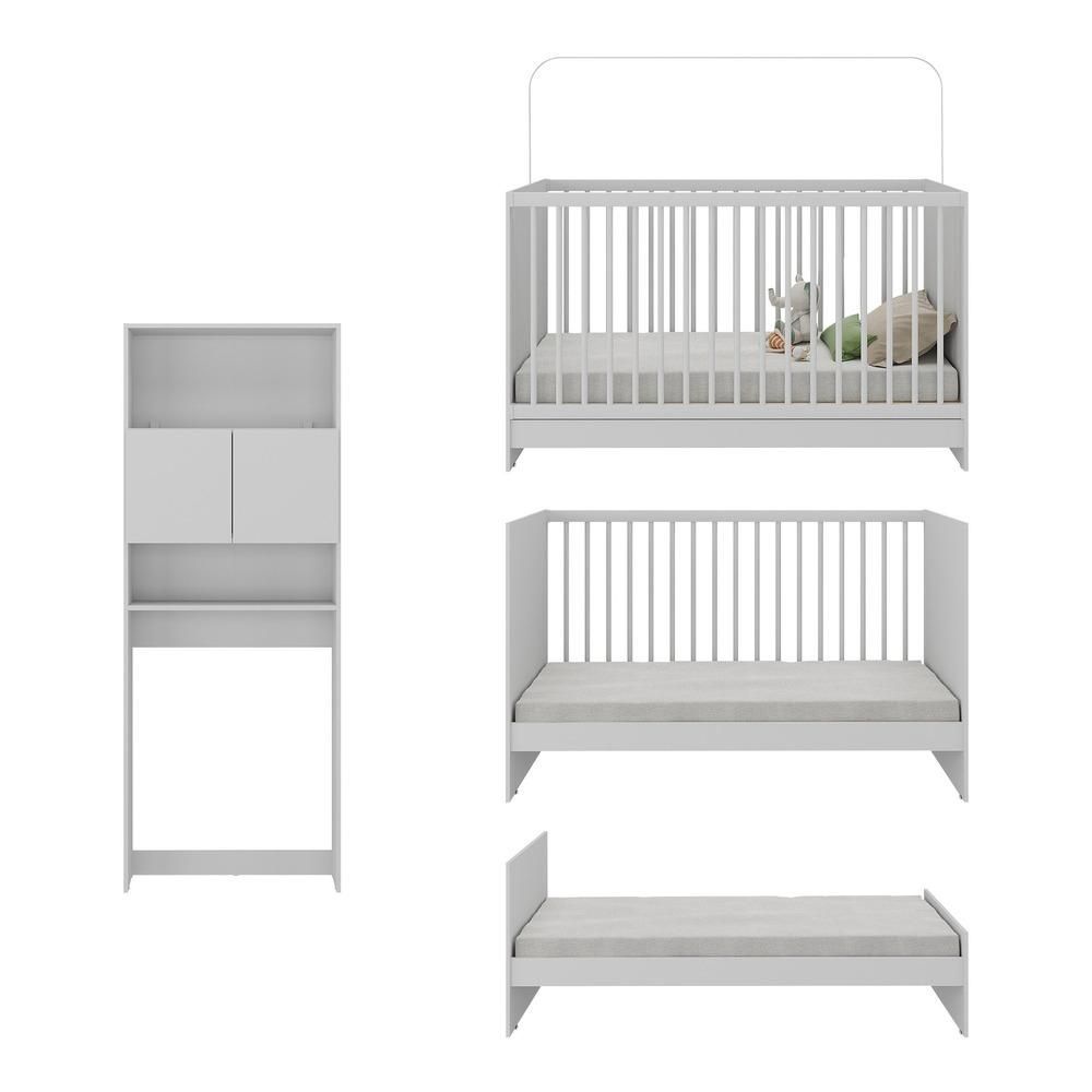 Encontraproduto.com.br - Berço 3 em 1 com Colchão e Armário 2 Portas Multimóveis MP4152 Branco